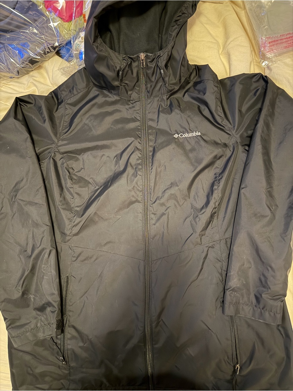 Columbia Black Hooded Raincoat with Full-Zip Front